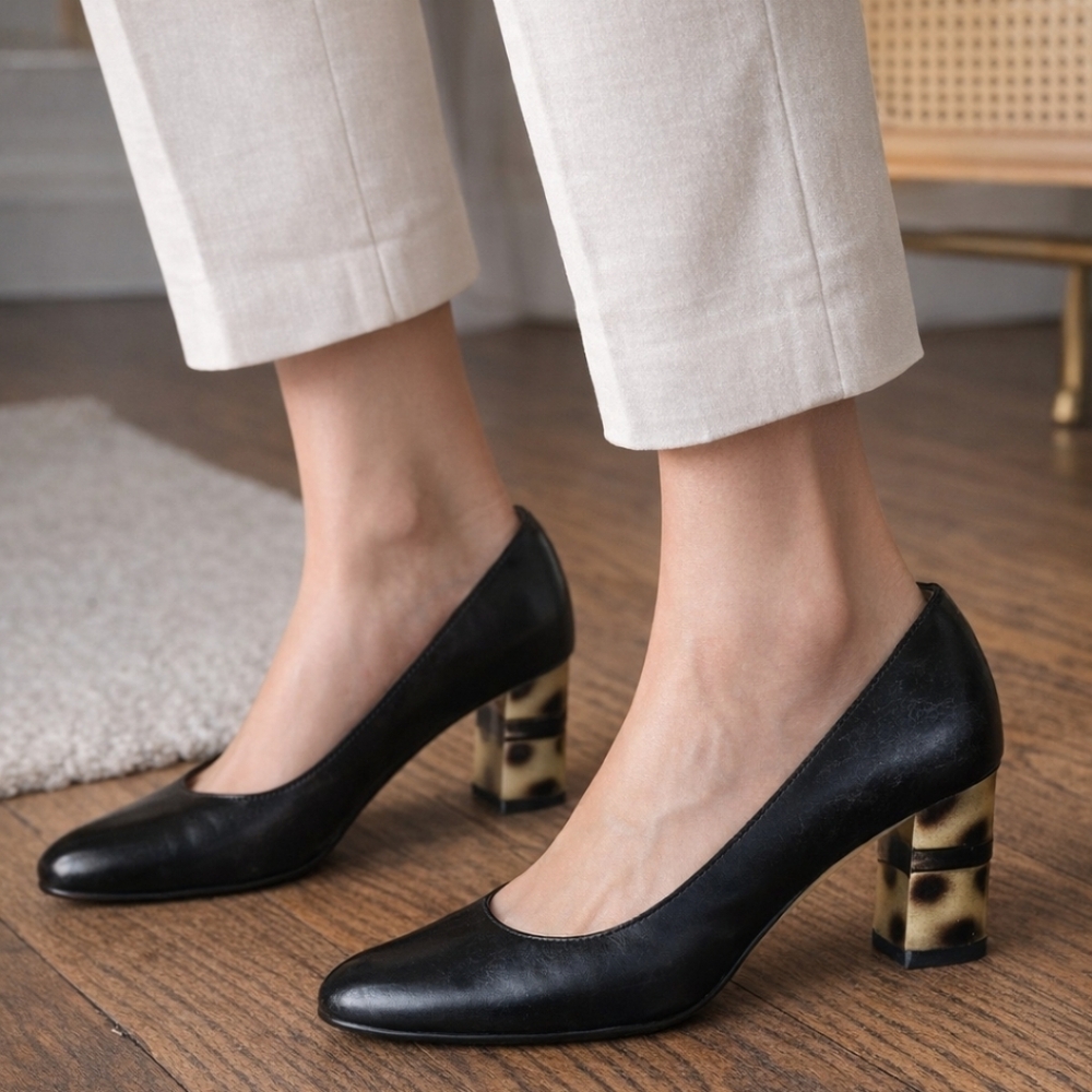 Spanish Leather Collection by Sergio Zelcer Black Pumps Size 9.5 Unique Heel